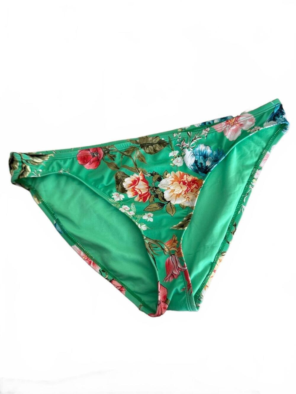 Gibson Latimer Floral Print Bikini Bottom in Green, Size Large